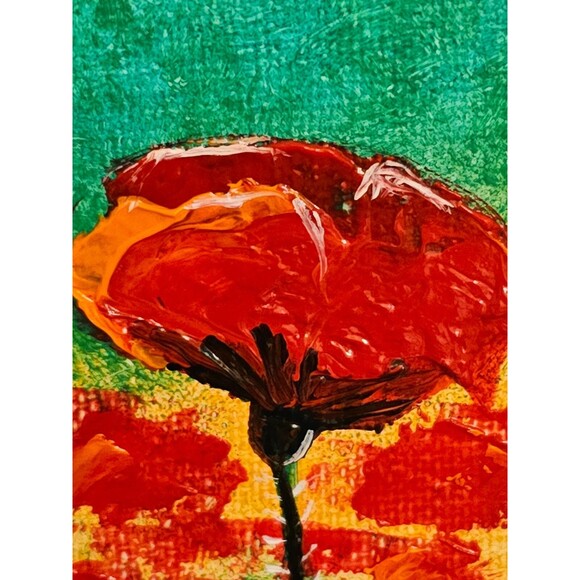 Poppies Original Oil Painting Red Flowers 5x7" Impasto Palette Knife Textured - Picture 9 of 11